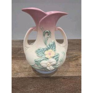 Vintage Hull Pottery Double Handle Pink & Blue WILDFLOWER Vase W8 - 7 ½